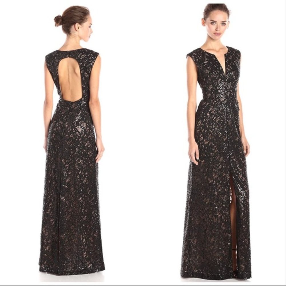 BCBG MaxAzria Black "Cain" Maxi Sequin Dress with front and back slit